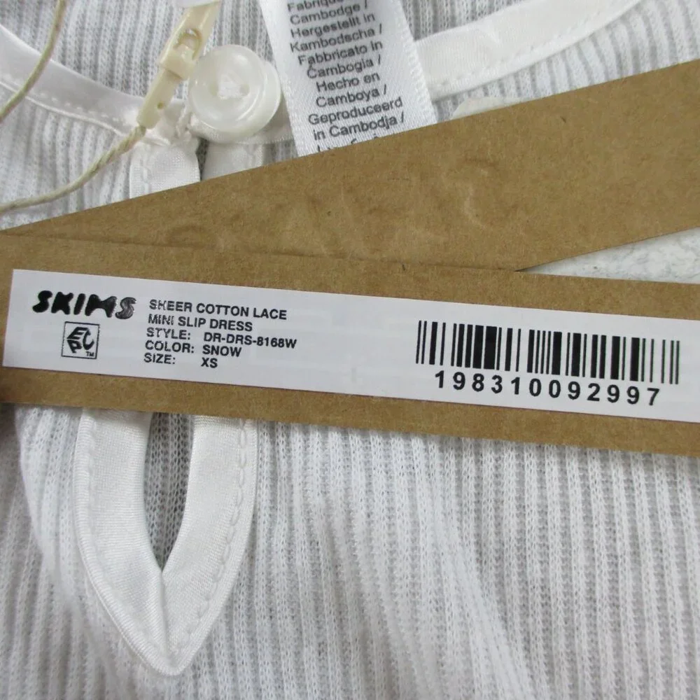 SKIMS Sheer Cotton Lace Mini Slip Dress White Snow Womens XS Extra Small NWT NEW - Picture 6 of 9